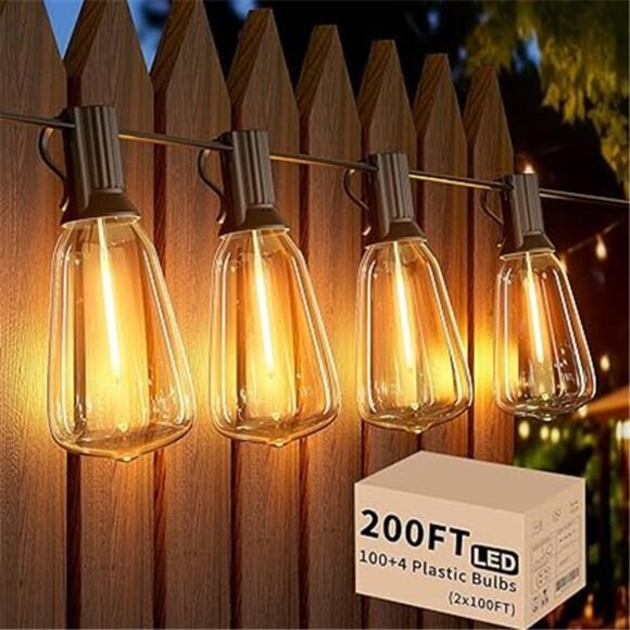 Outdoor String Lights 200FT, Commercial Vintage Patio Lights with 100+4 1W - Picture 7 of 7